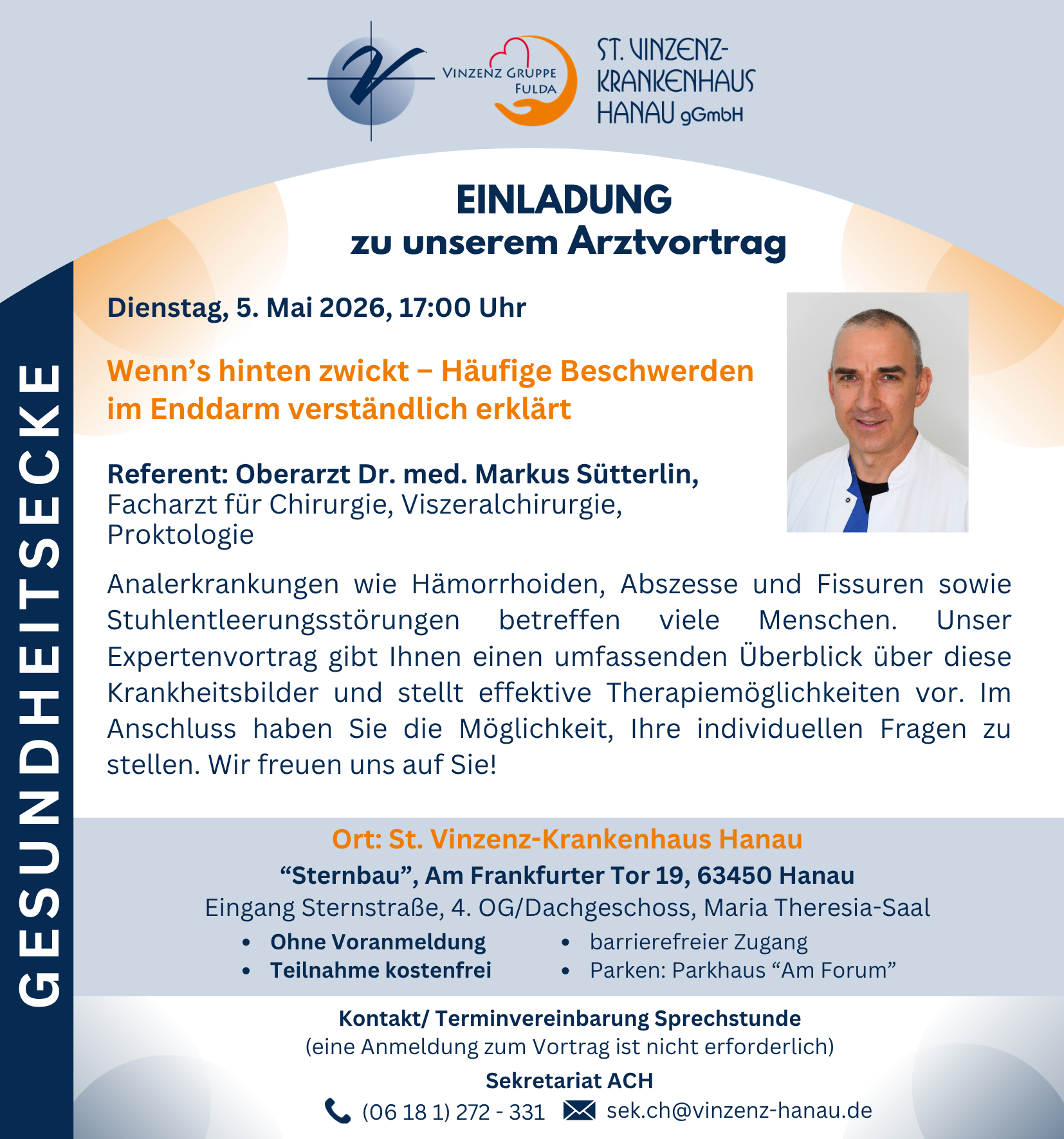 Arztvortrag von Dr. Sütterlin zum Thema der Proktologie